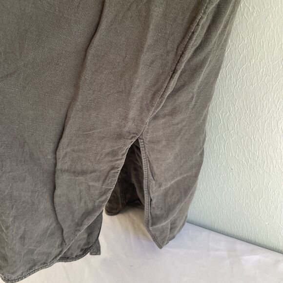 Lucky Brand Army Green Midi Shirt Dress Full Button Short Sleeve Collar Womens L - Picture 5 of 7